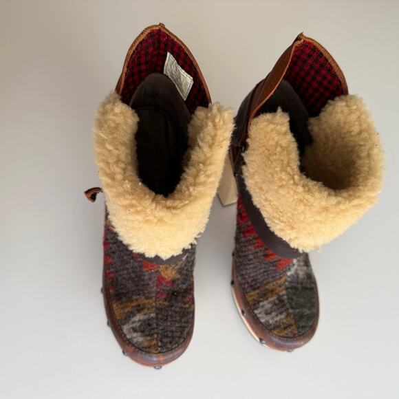 Woolrich Anthropologie Artist Wool and Shearling Wood Sole Heeled Boots sz 8‎ - Picture 3 of 10